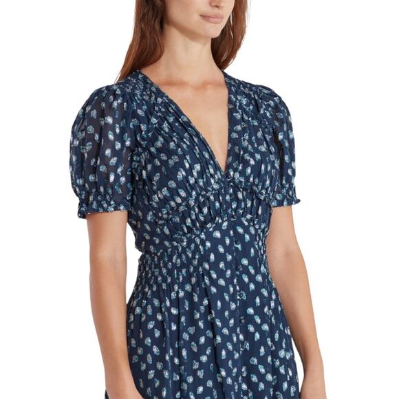 Tanya Taylor Alfonsa Short Sleeve Navy Midi Dress Size 4 NWT $695 - Picture 4 of 9